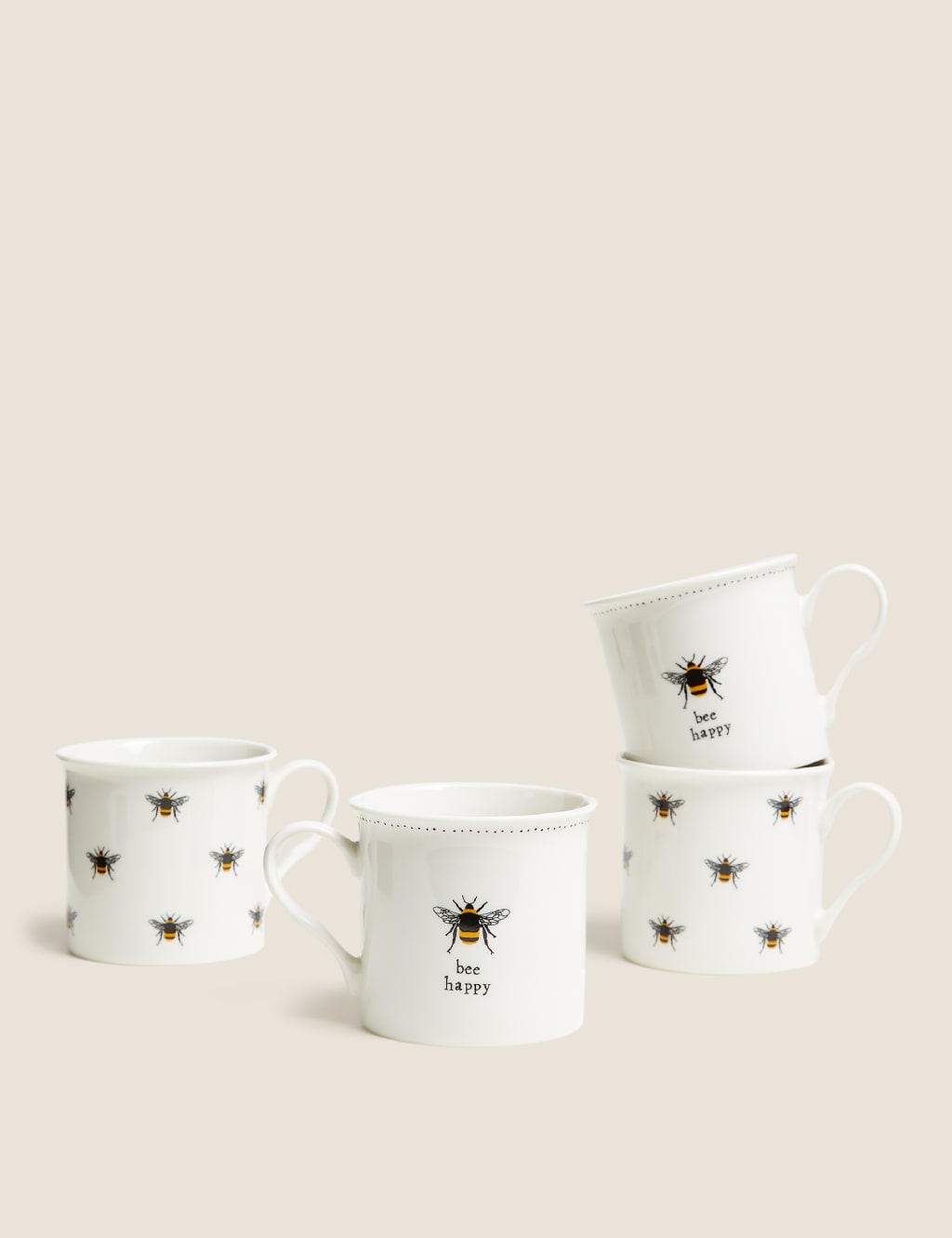 M&S Set of 4 Bee Mugs Black Mix