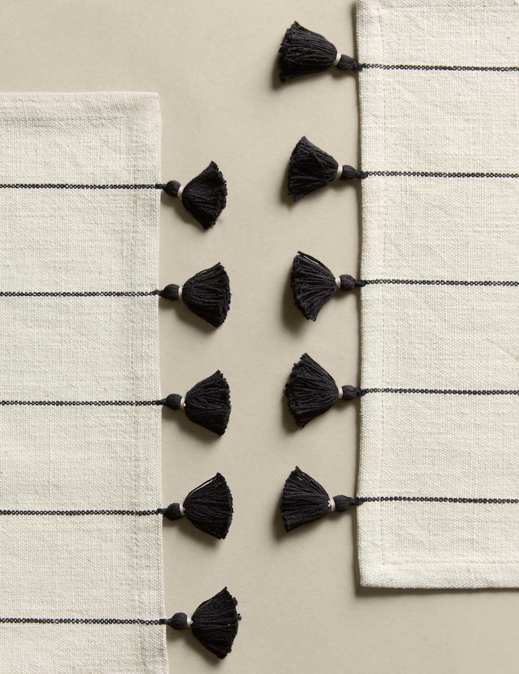 M&S Collection Set of 2 Pure Cotton Striped Tassel Placemats - Natural Mix, Natural Mix