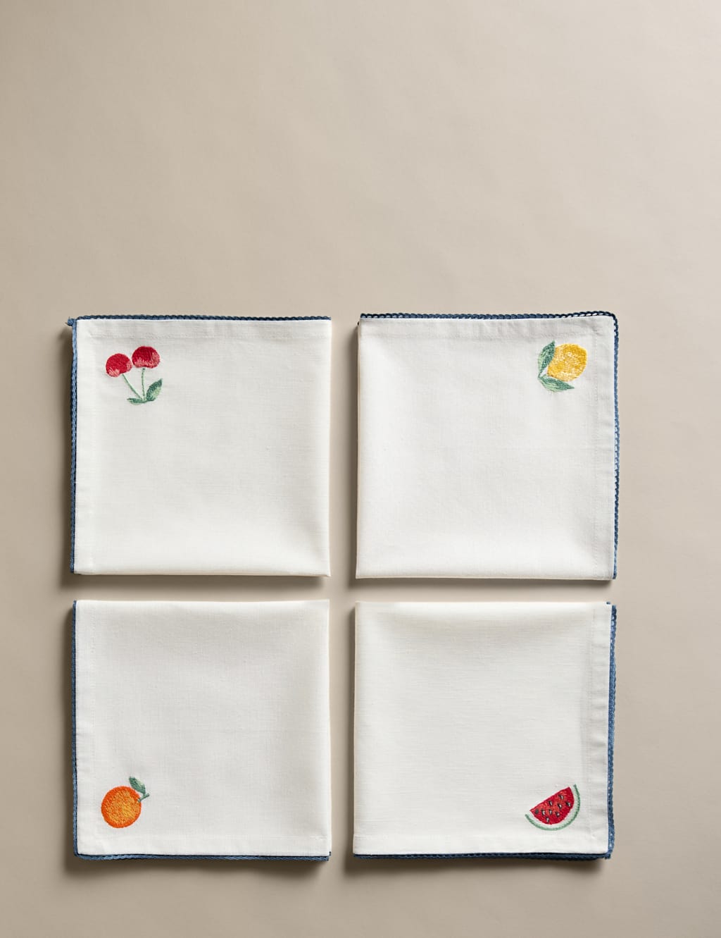 M&S Collection Set of 4 Cotton with Linen Fruit Napkins - Multi, Multi