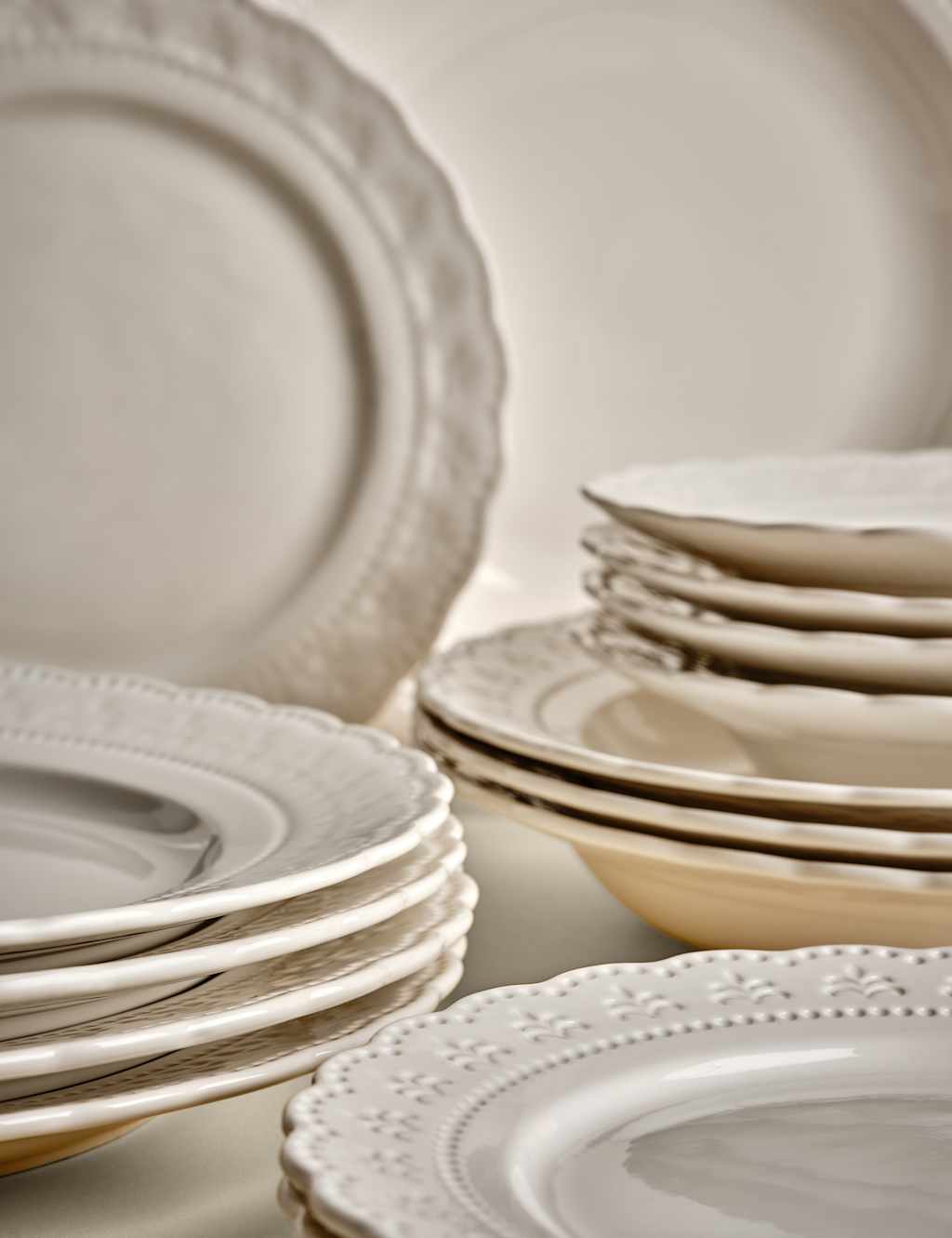 M&S Collection 16 Piece Vintage Dinner Set - White, White