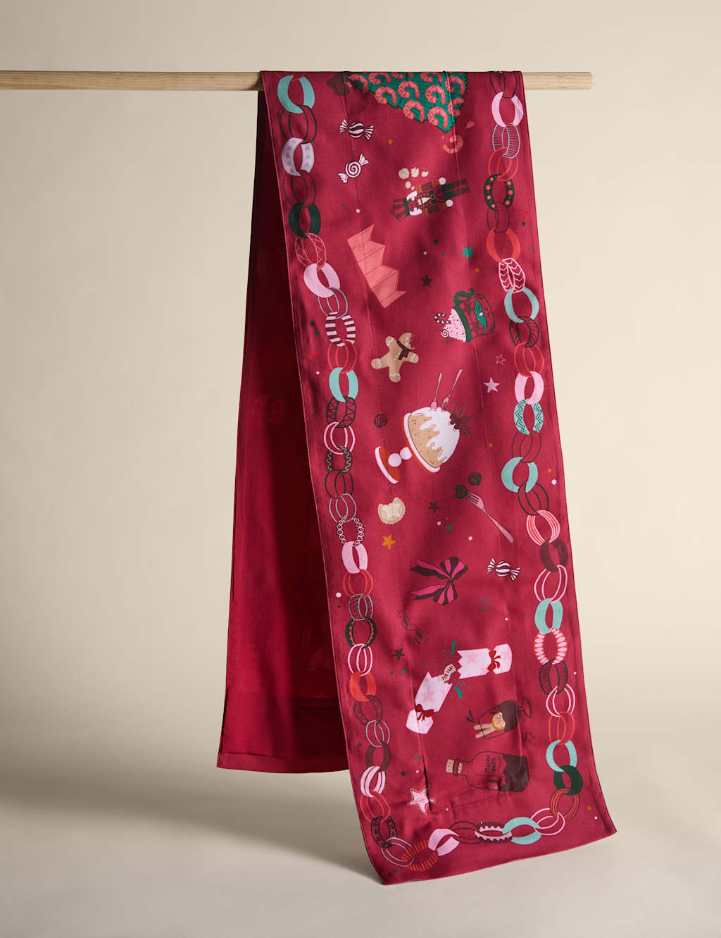 M&S Pure Cotton Light Up Christmas Table Runner Multi