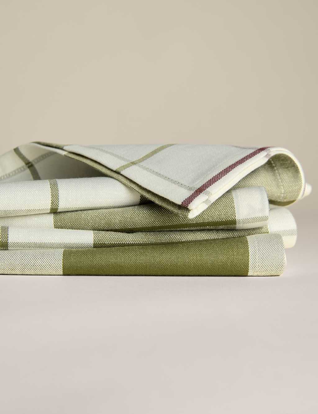 M&S Set of 4 Cotton Rich Checked Napkins Green Mix