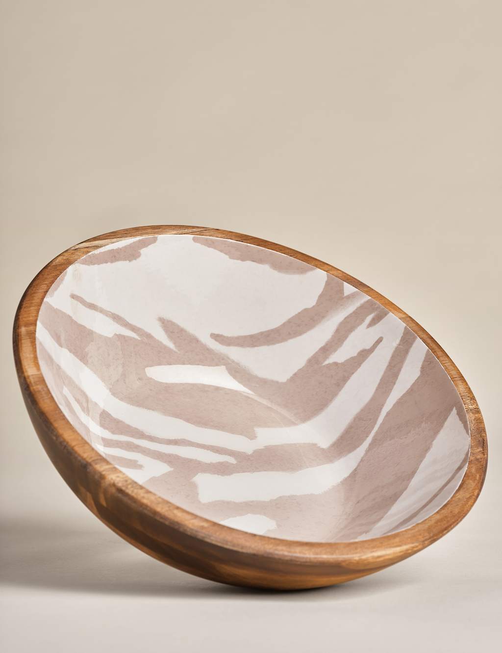 M&S Collection Wooden Marble Decal Serving Bowl - Natural, Natural