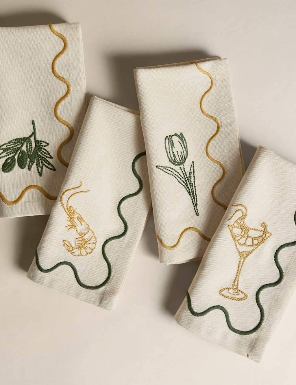 M&S Collection Set of 4 Pure Cotton Bistro Embroidered Napkins - Natural Mix, Natural Mix