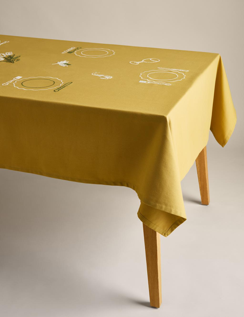 M&S Collection Pure Cotton Bistro Embroidered Tablecloth - Ochre, Ochre