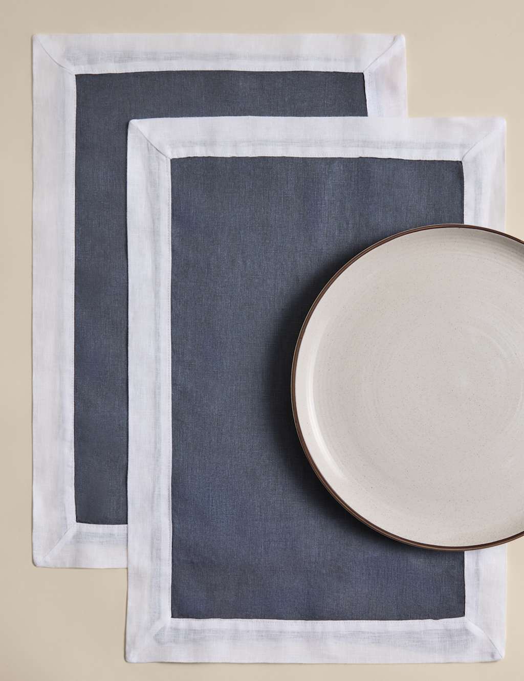 M&S Set of 2 Pure Linen Edge Placemats - Navy Mix