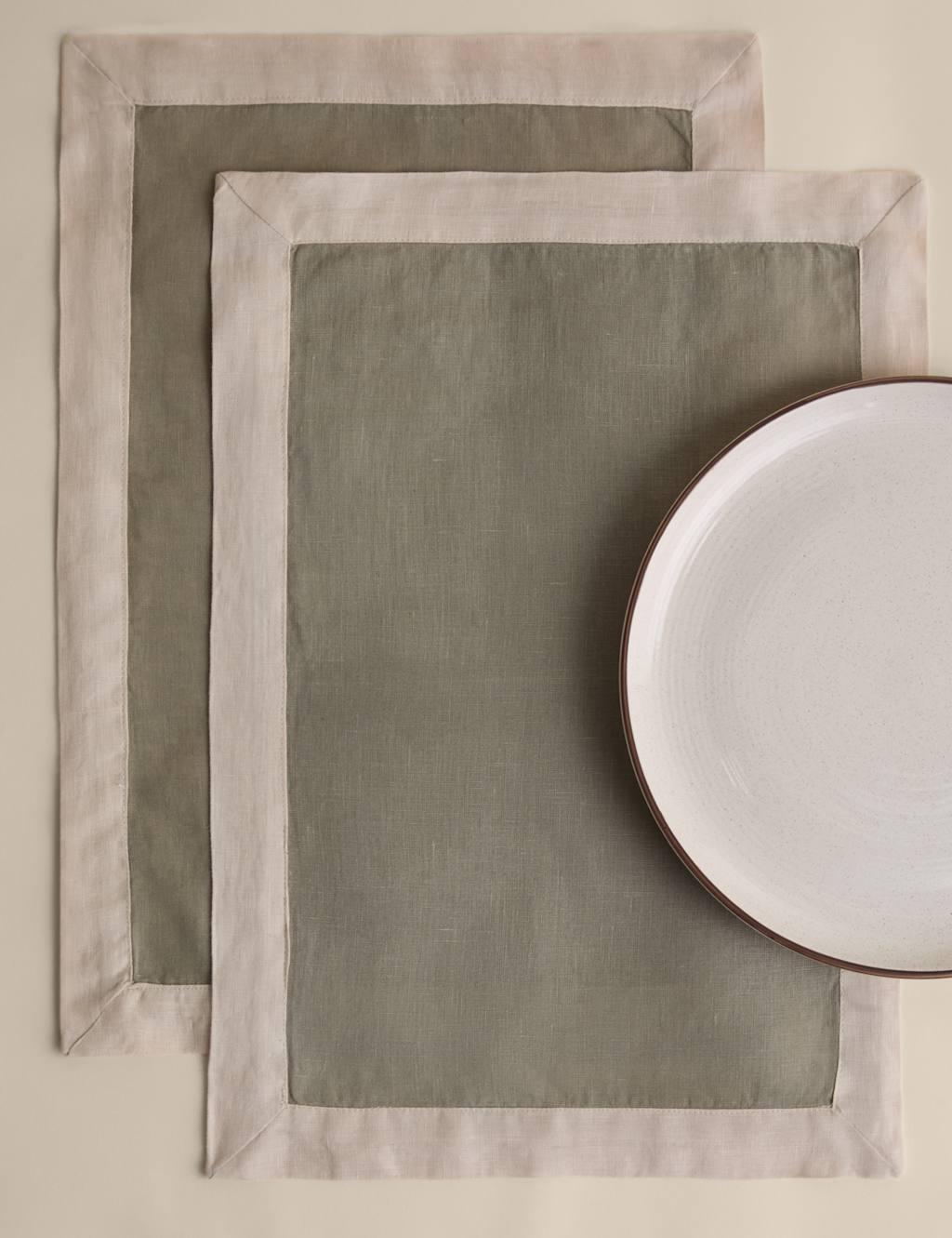 M&S Set of 2 Pure Linen Edge Placemats - Sage Mix
