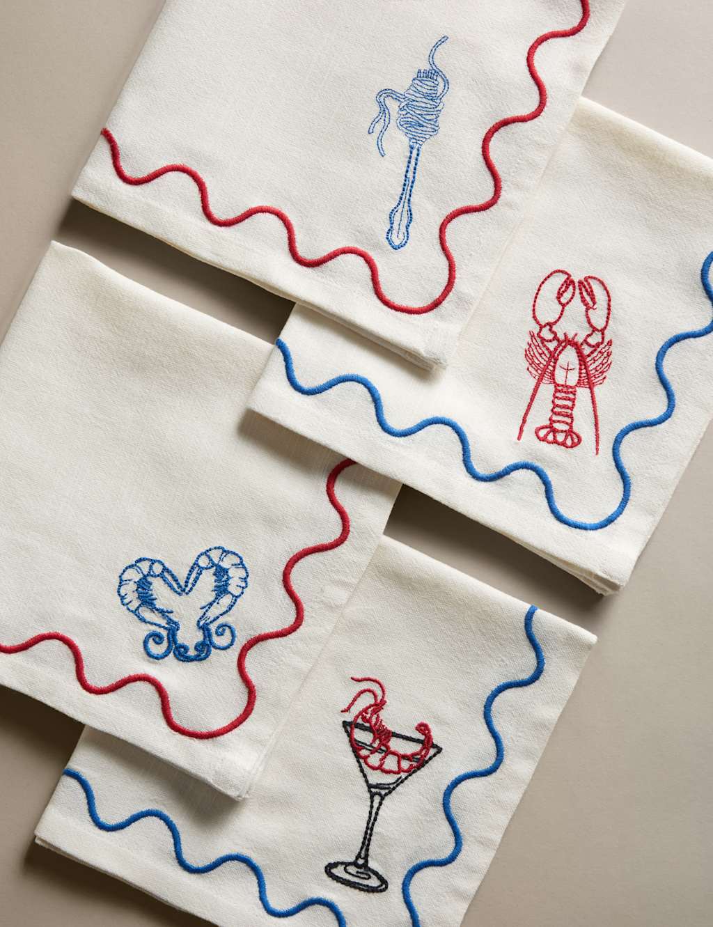 M&S Collection Set of 4 Pure Cotton Bistro Embroidered Napkins - White Mix, White Mix