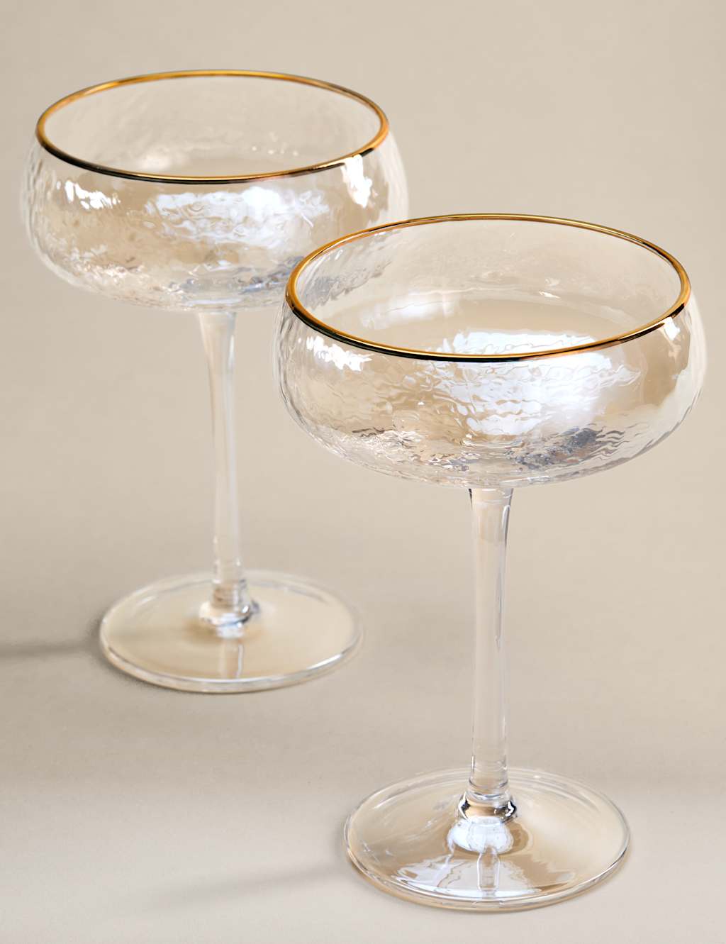 M&S Set of 2 Hammered Lustre Coupe Glasses Multi