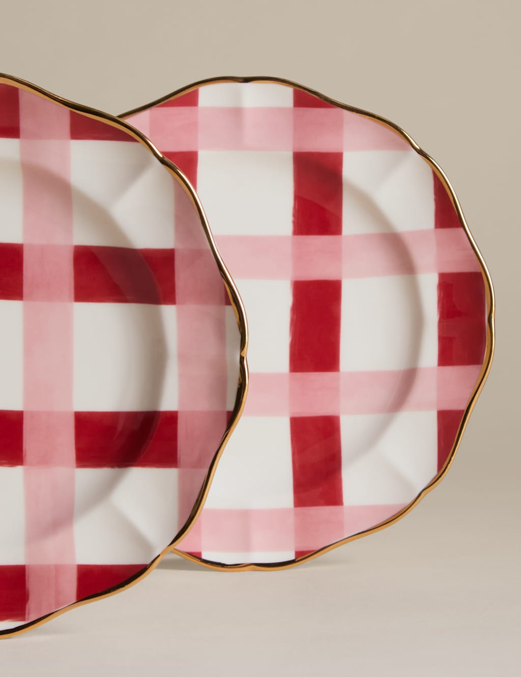 M&S Set of 2 Retro Scallop Check Side Plates Red