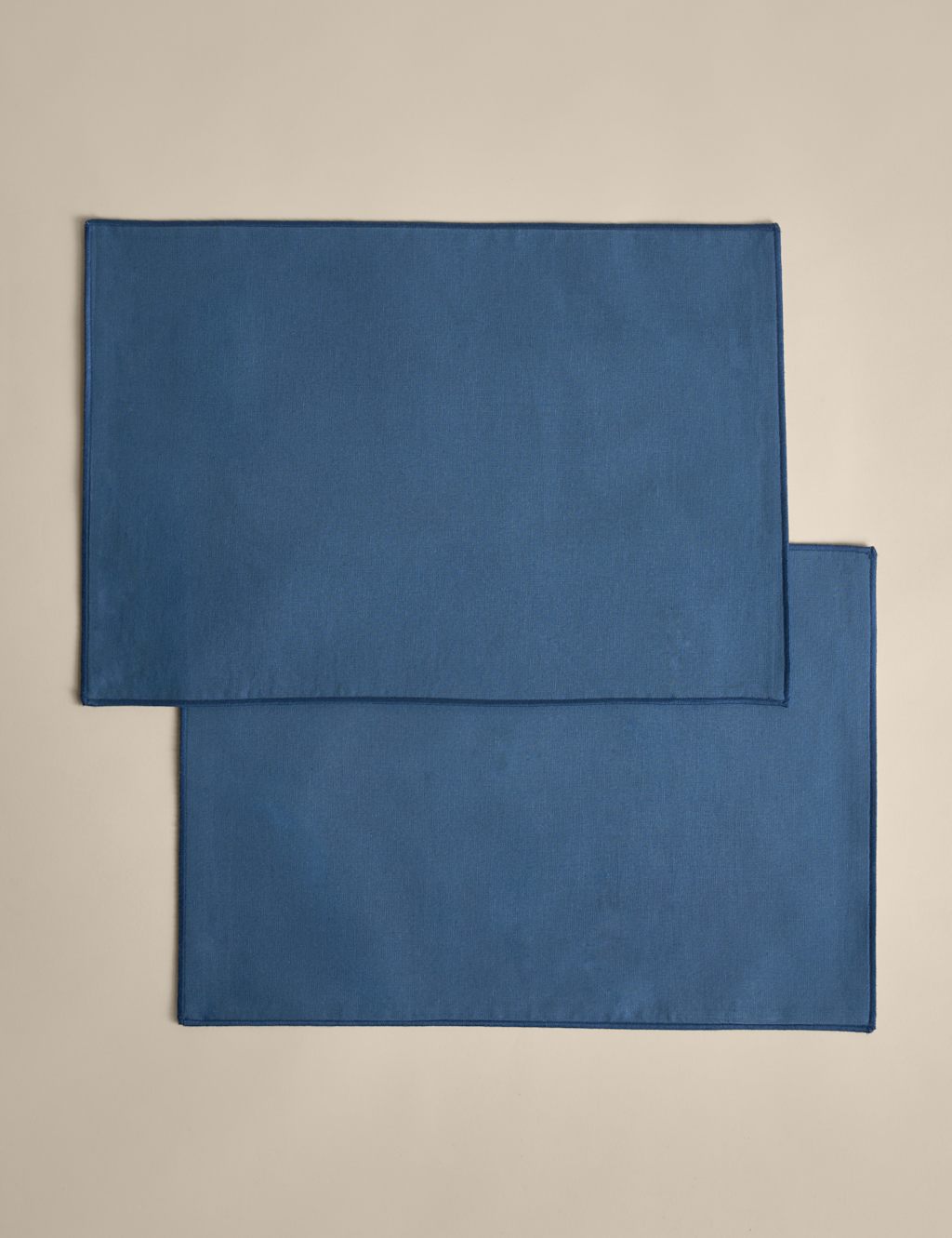 M&S Set of 2 Cotton with Linen Embroidered Edge Placemats Chambray