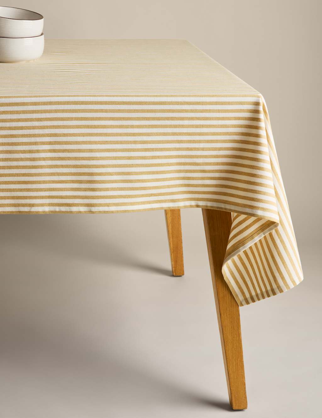 M&S Collection Cotton with Linen Striped Tablecloth - Ochre, Natural,Ochre