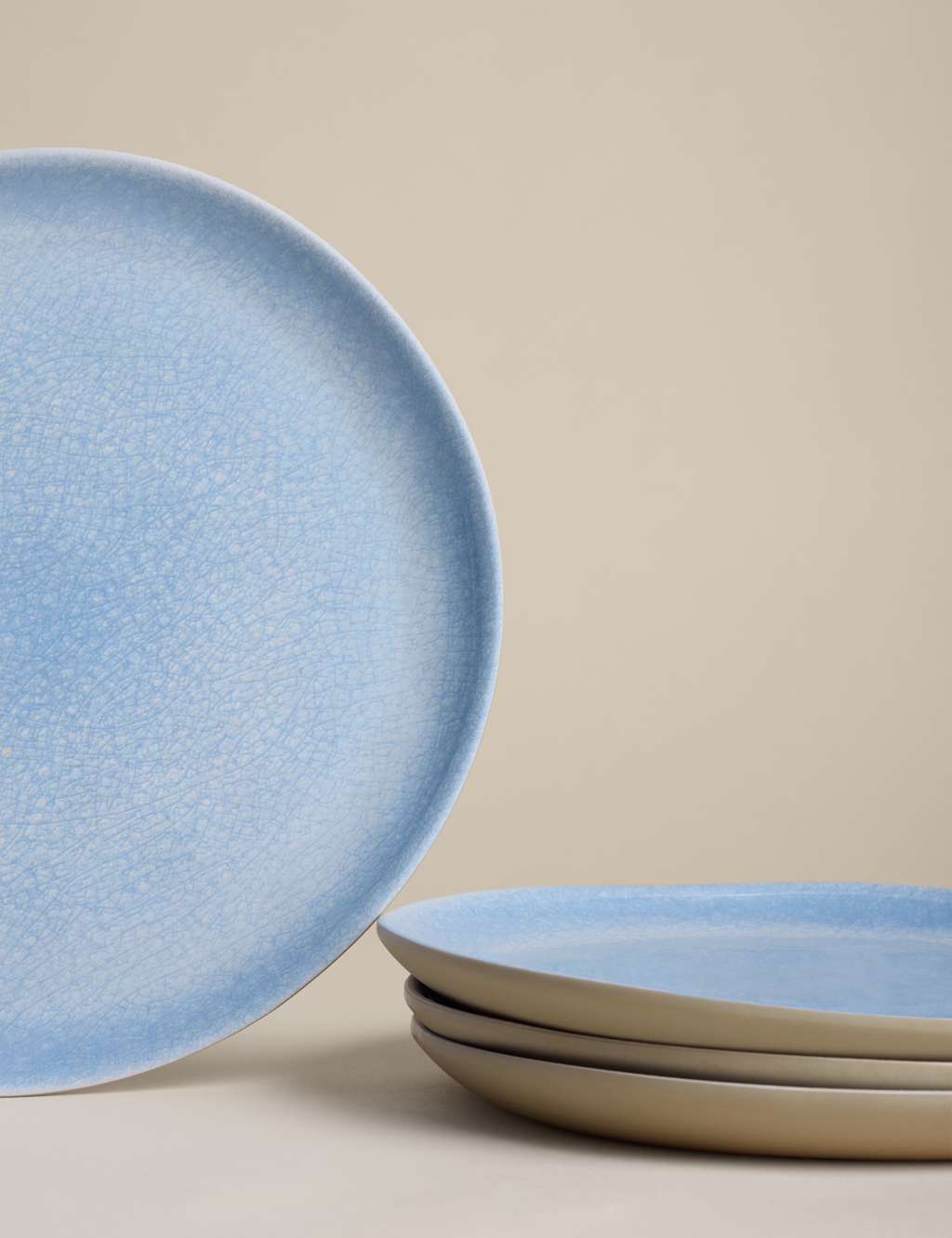 M&S Set of 4 Linen Reactive Picnic Side Plates - Blue