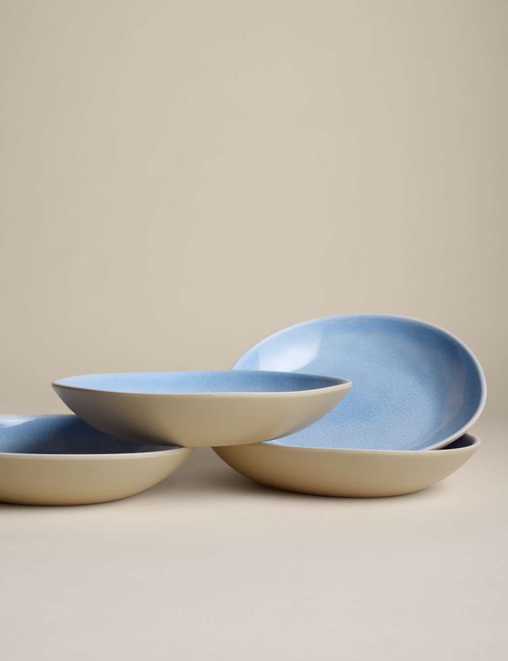 M&S Set of 4 Linen Reactive Picnic Pasta Bowls - Blue