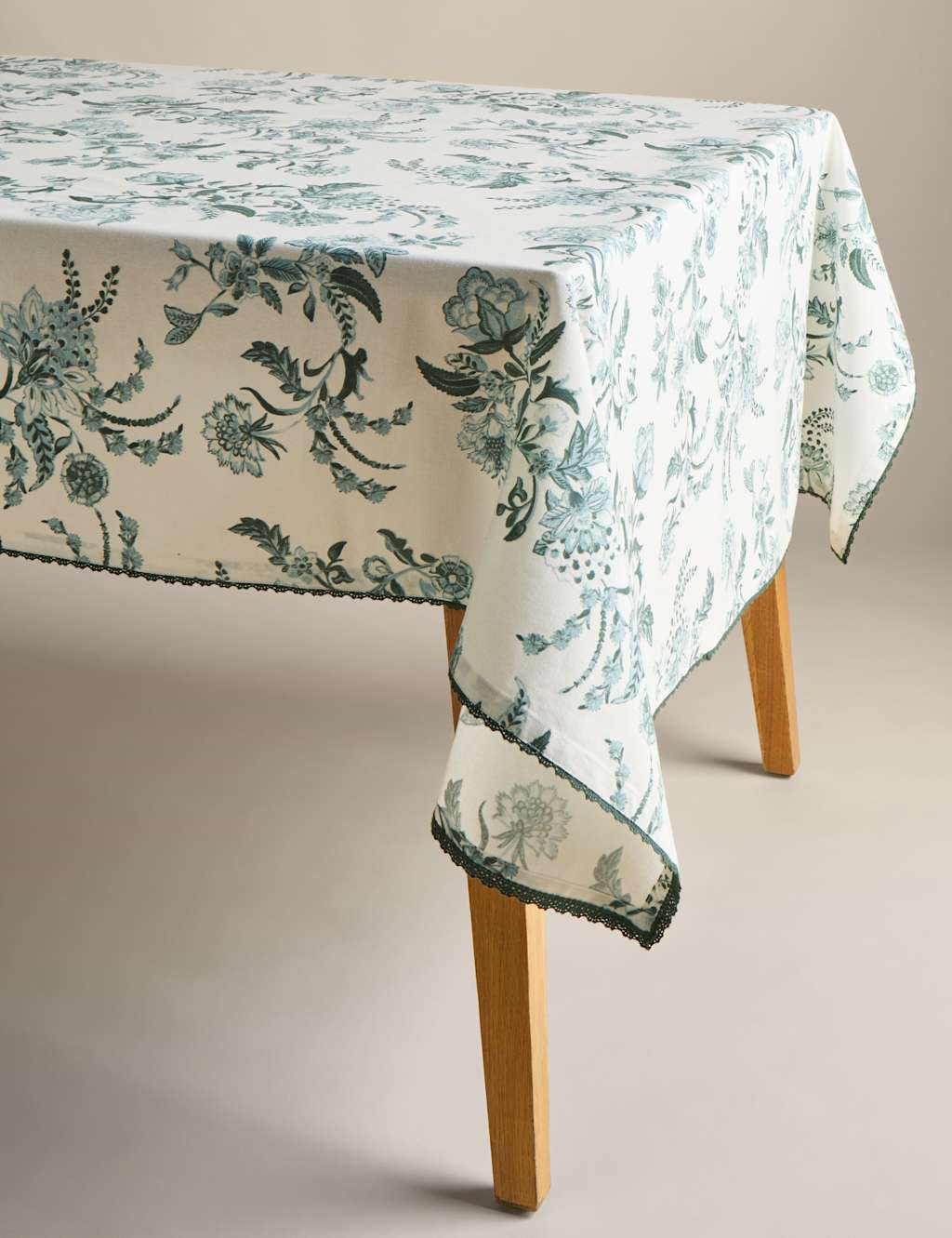 M&S Collection Pure Cotton Chintz Floral Tablecloth - Green Mix, Gold Mix,Green Mix