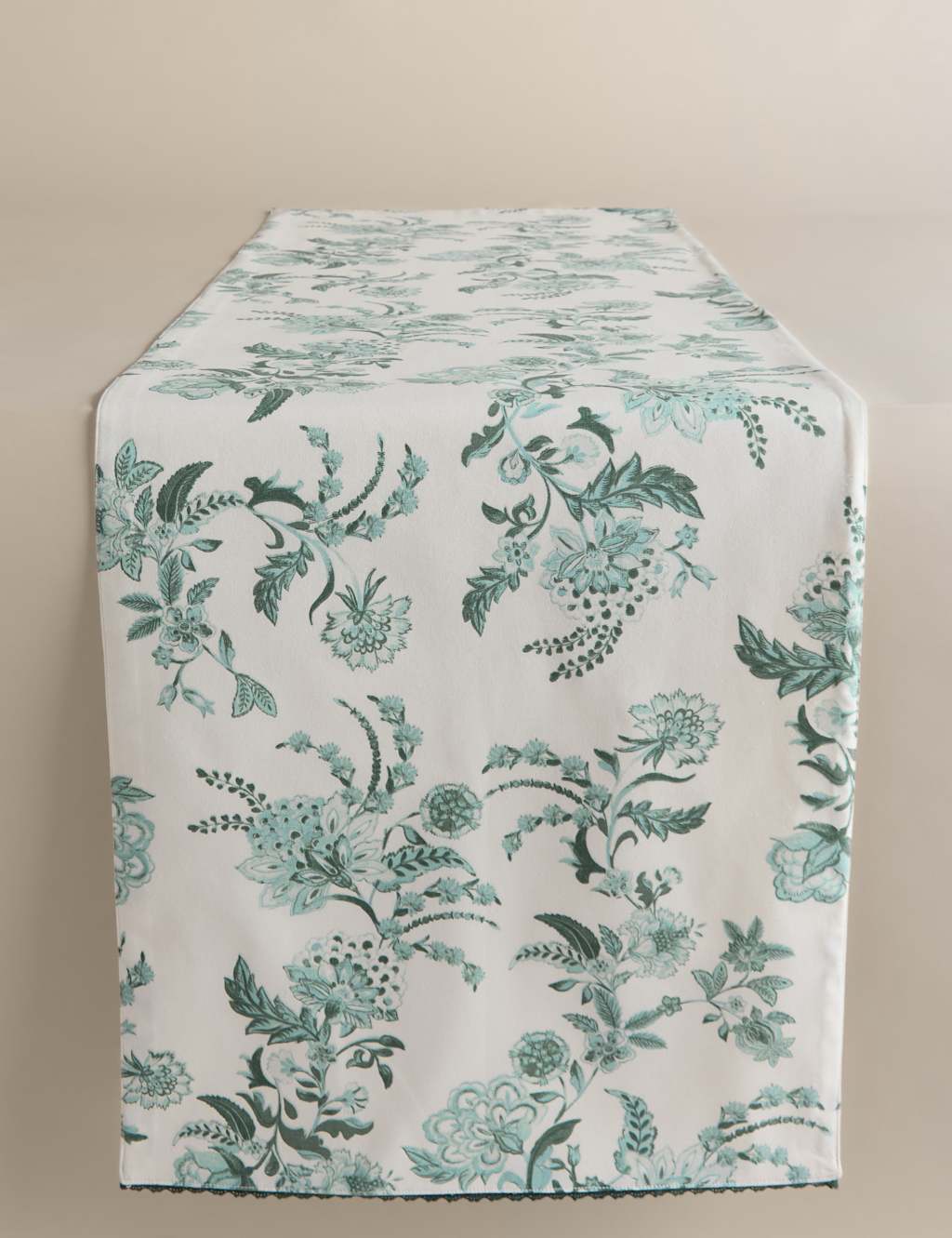 M&S Collection Pure Cotton Chintz Floral Table Runner - Green Mix, Green Mix,Gold Mix
