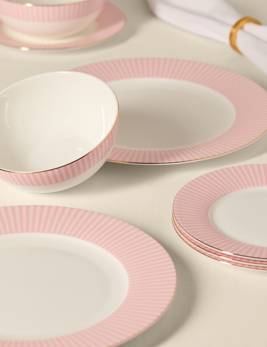 M&S Collection 12 Piece Hampton Dinner Set - Pink, Green,Grey Mix,Pink