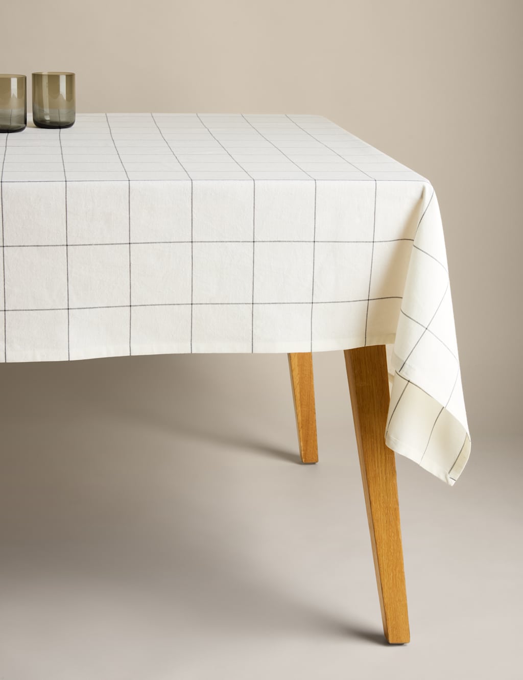 M&S Collection Cotton with Linen Checked Tablecloth - Charcoal, Charcoal