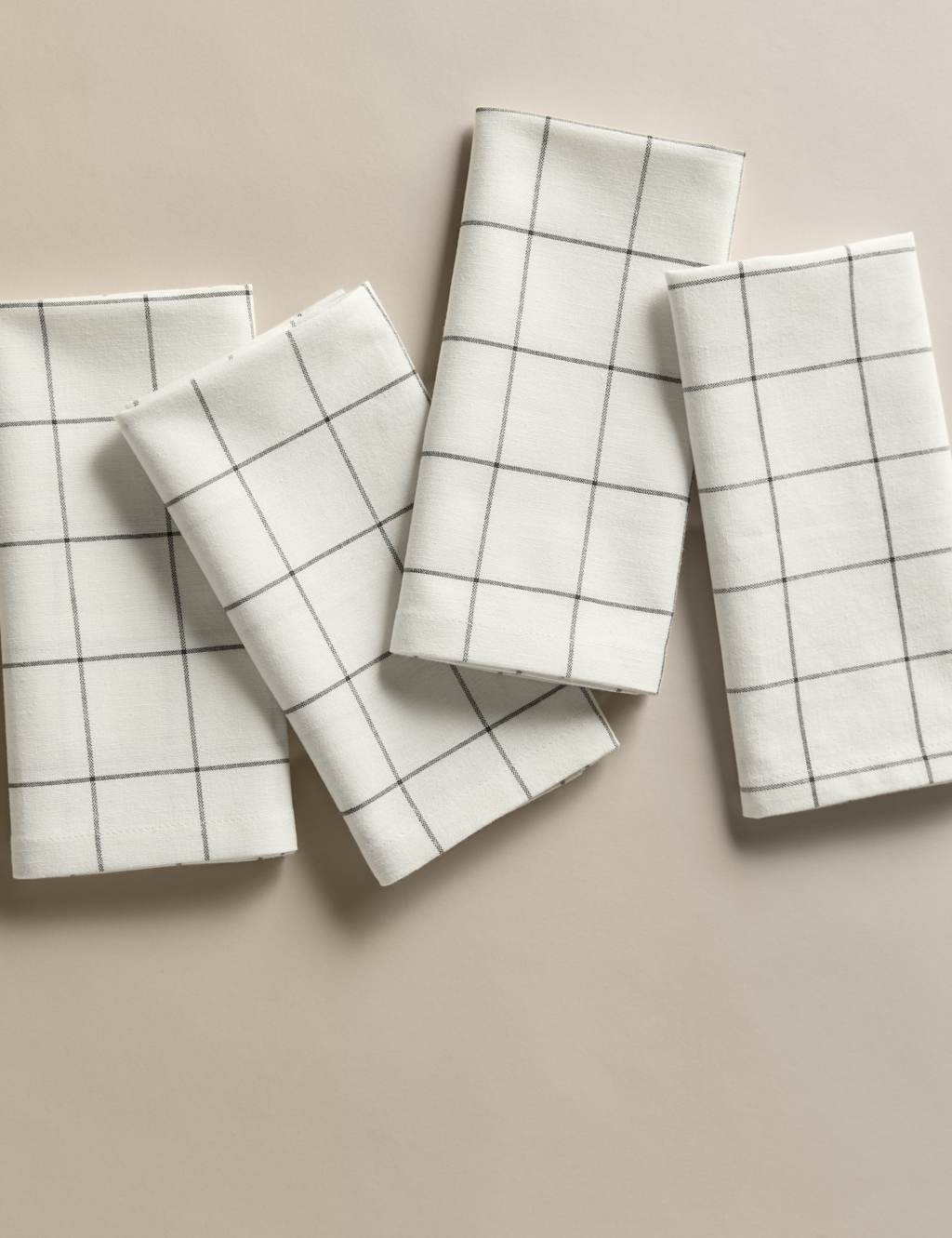 M&S Collection Set of 4 Cotton with Linen Linear Check Napkins - Charcoal, Charcoal