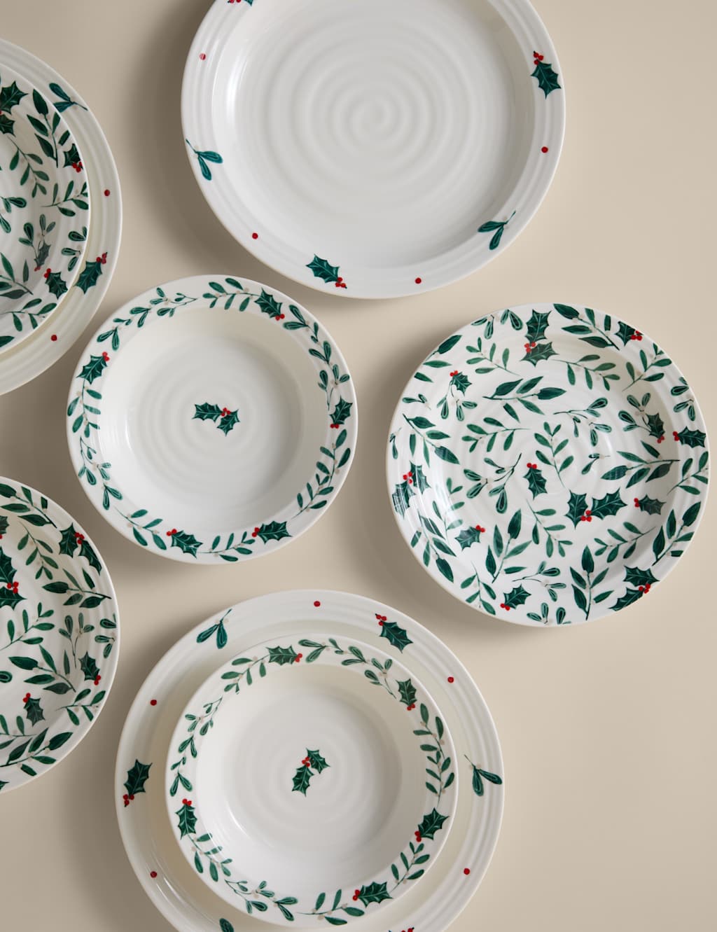 M&S 12 Piece Winter Berry Dinner Set Green