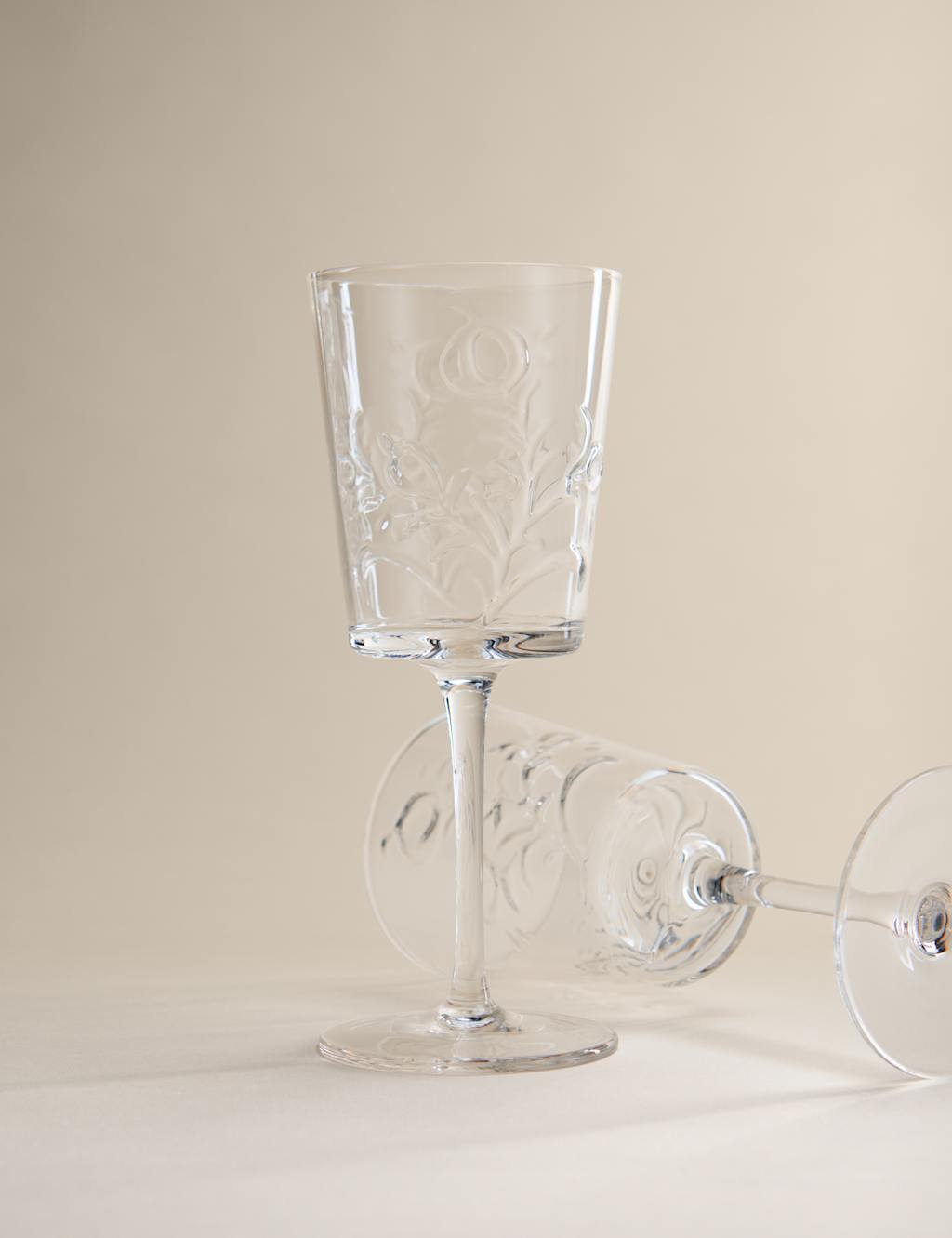 M&S Set of 2 Embossed Floral Wine Glasses