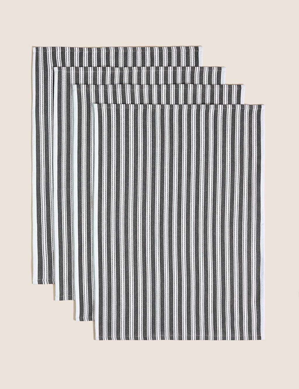 M&S Collection Set of 4 Cotton Rich Basket Weave Tea Towels - Dark Grey, Neutral,Blue,Dark Grey,Dark Green,Terracotta