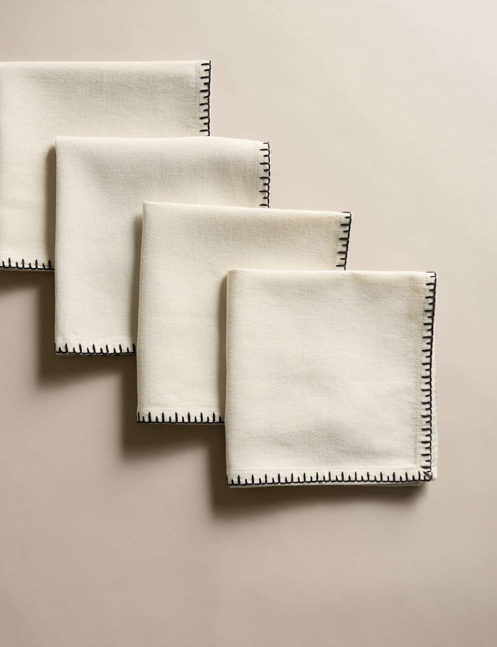 M&S Collection Set of 4 Pure Cotton Blanket Stitch Napkins - Natural Mix, Natural Mix
