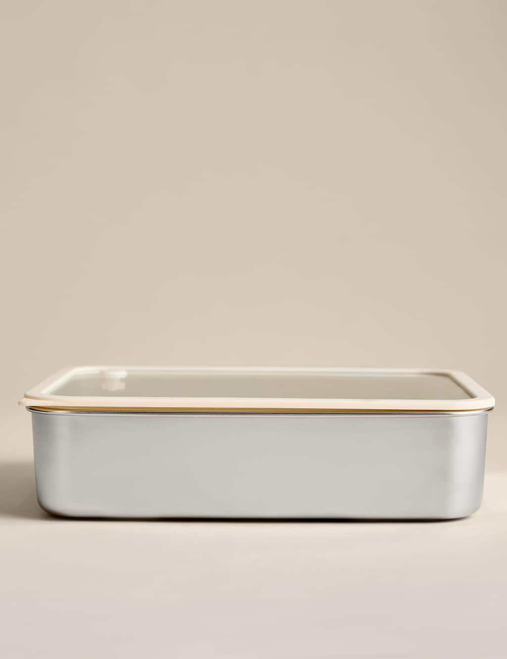 M&S Large Stainless Steel Container With Glass Lid - Cream