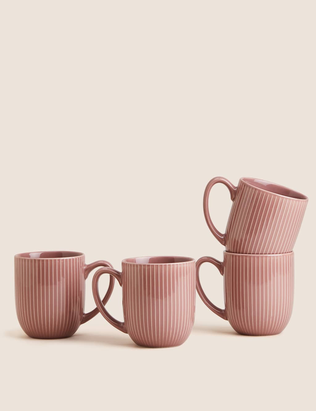 M&S Set of 4 Textured Stripe Mugs - Pink