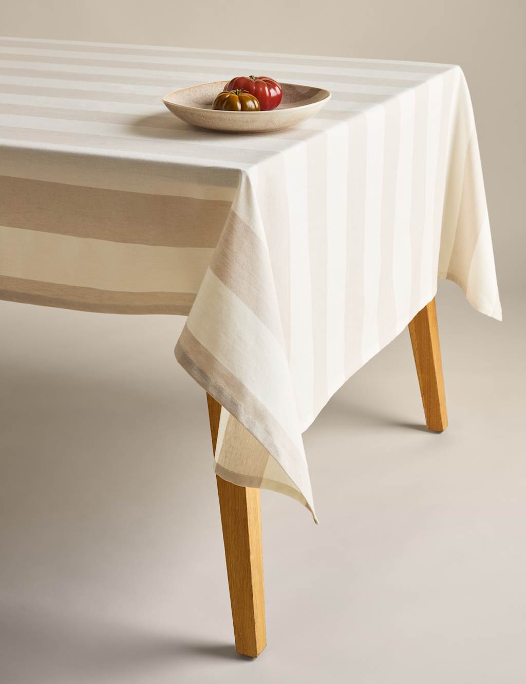Cotton with Linen Wide Stripe Tablecloth - Natural Mix, Blue Mix,Natural Mix