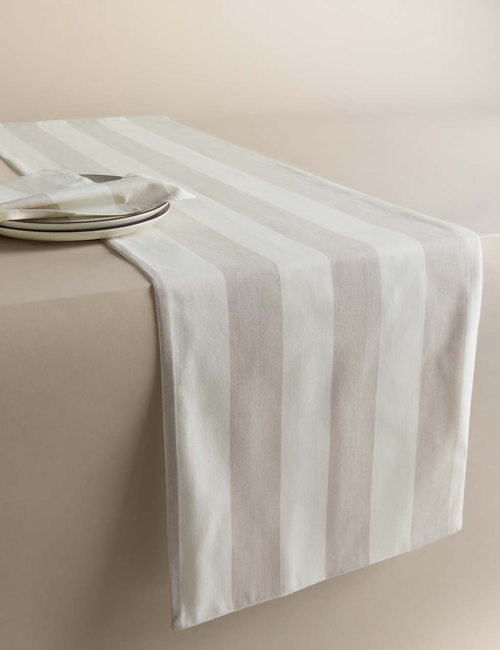 M&S Collection Cotton Rich Striped Table Runner - Natural Mix, Natural Mix,Blue Mix