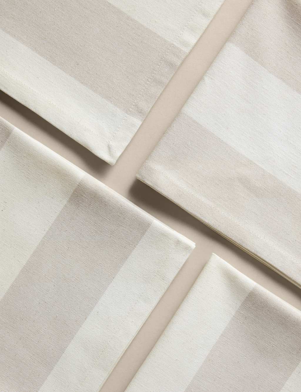 M&S Collection Set of 4 Cotton with Linen Wide Stripe Napkins - Natural Mix, Blue Mix,Natural Mix
