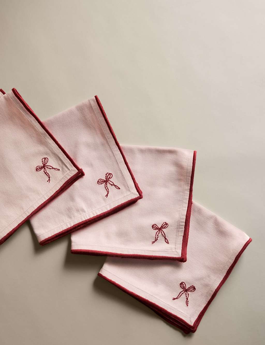M&S Collection Set of 4 Pure Cotton Bow Napkins - Red Mix, Red Mix