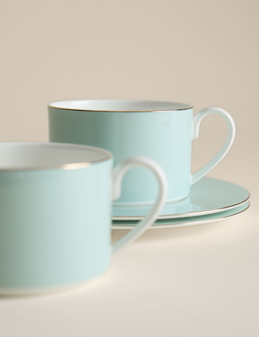 M&S Set of 2 Bone China Cups & Saucers - Mint