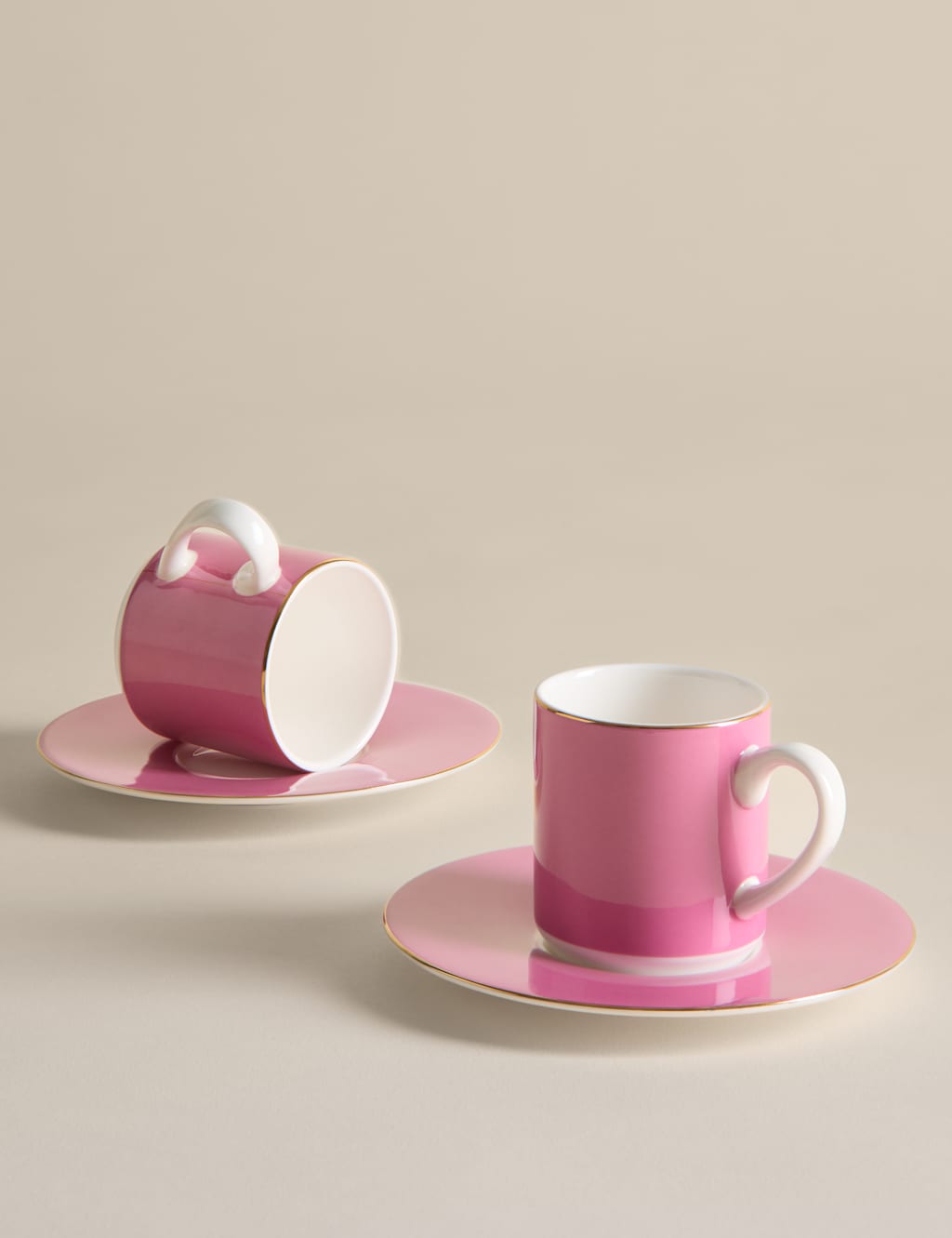 M&S 2 Pack Bone China Espresso Cups & Saucers - Bright Pink