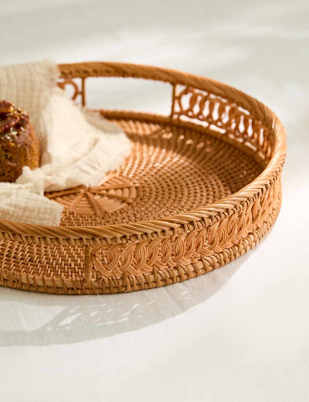 M&S Collection Rattan Round Tray - Natural, Natural
