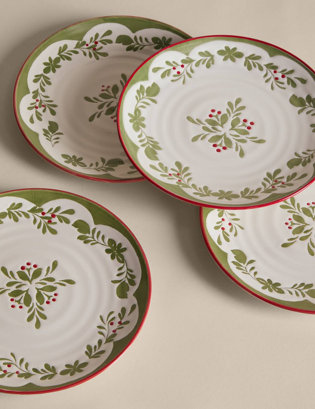 M&S Set of 4 Winter Foliage Side Plates Green