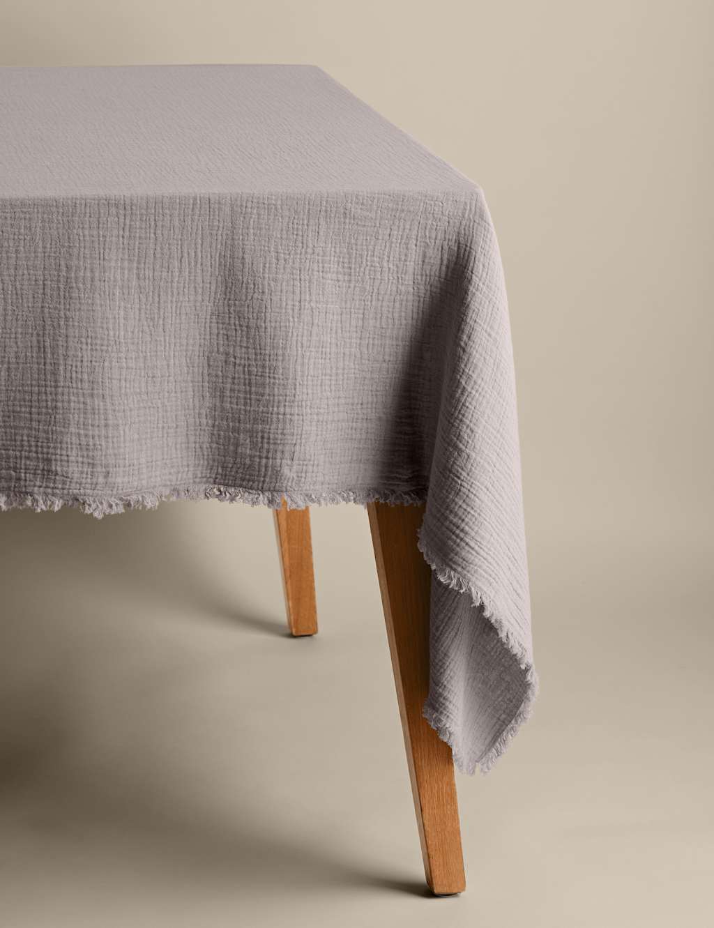 M&S Collection Pure Cotton Frayed Edge Muslin Tablecloth - Grey, Grey