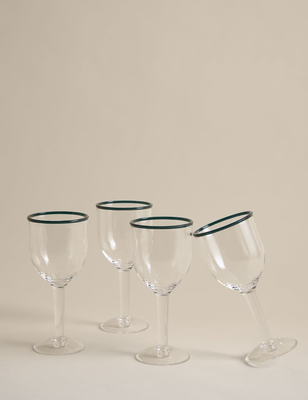M&S Set of 4 Contrast Rim Picnic Wine Glasses - Blue