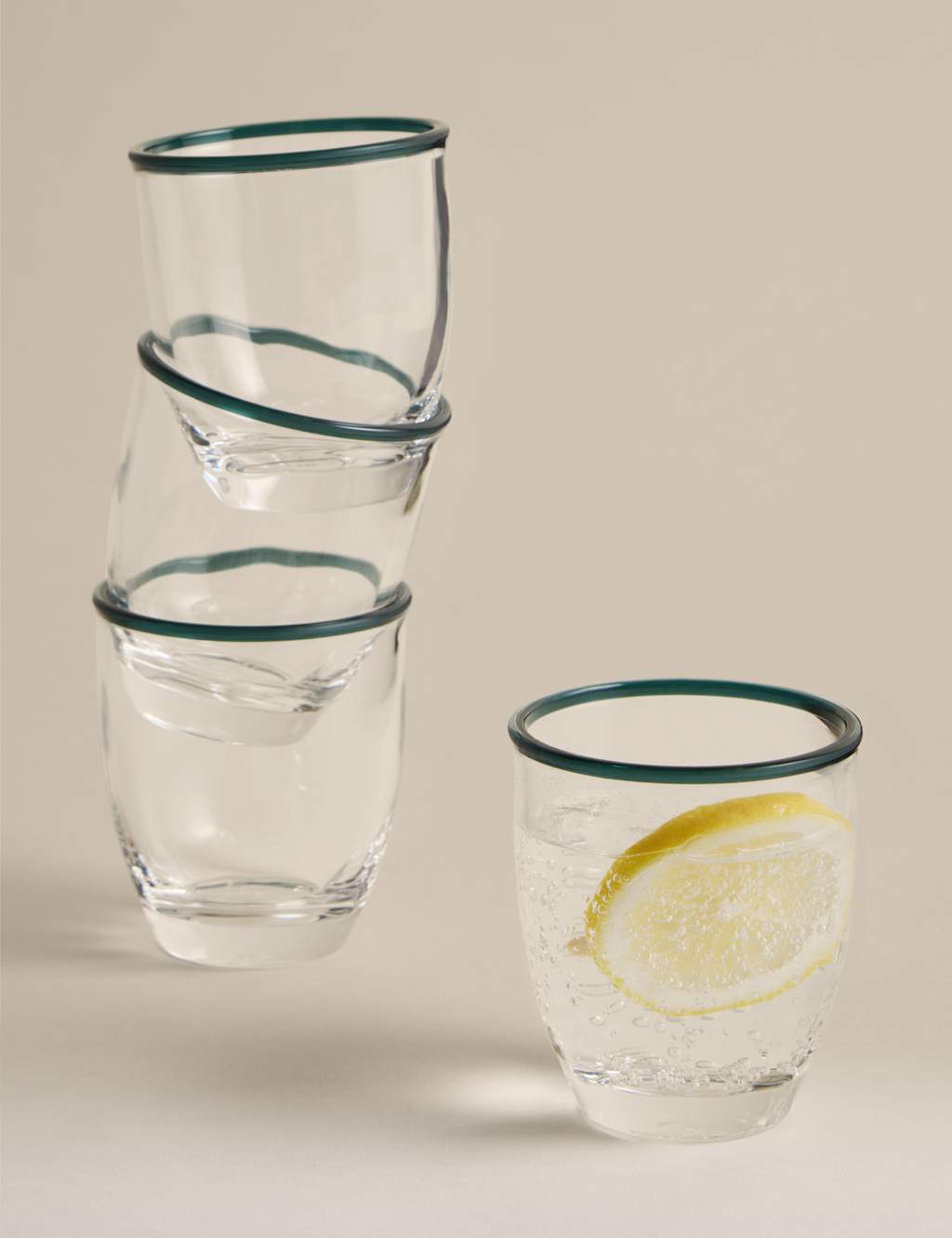 M&S Set of 4 Contrast Rim Acrylic Picnic Tumblers - Blue