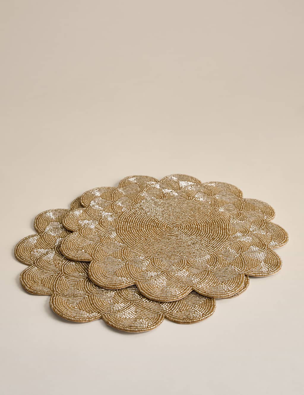M&S Set of 2 Beaded Scallop Placemats Gold