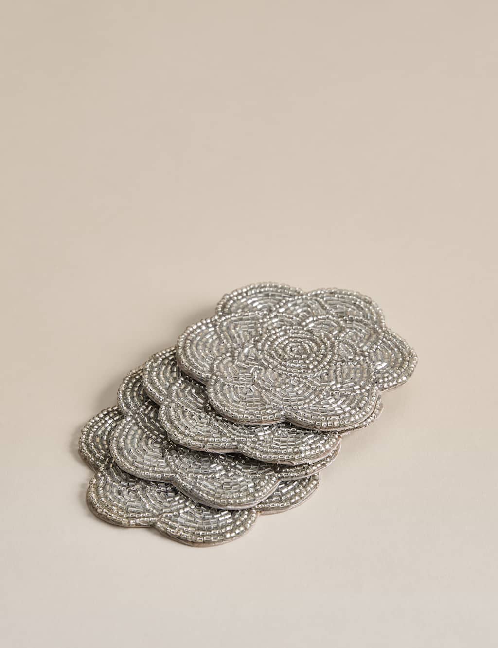 M&S Set of 4 Beaded Scallop Coasters Silver