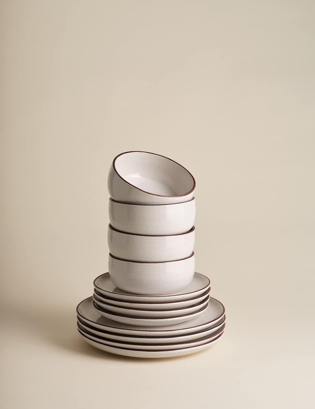 M&S Collection 12 Piece Michigan Rim Dinner Set - Natural, Natural