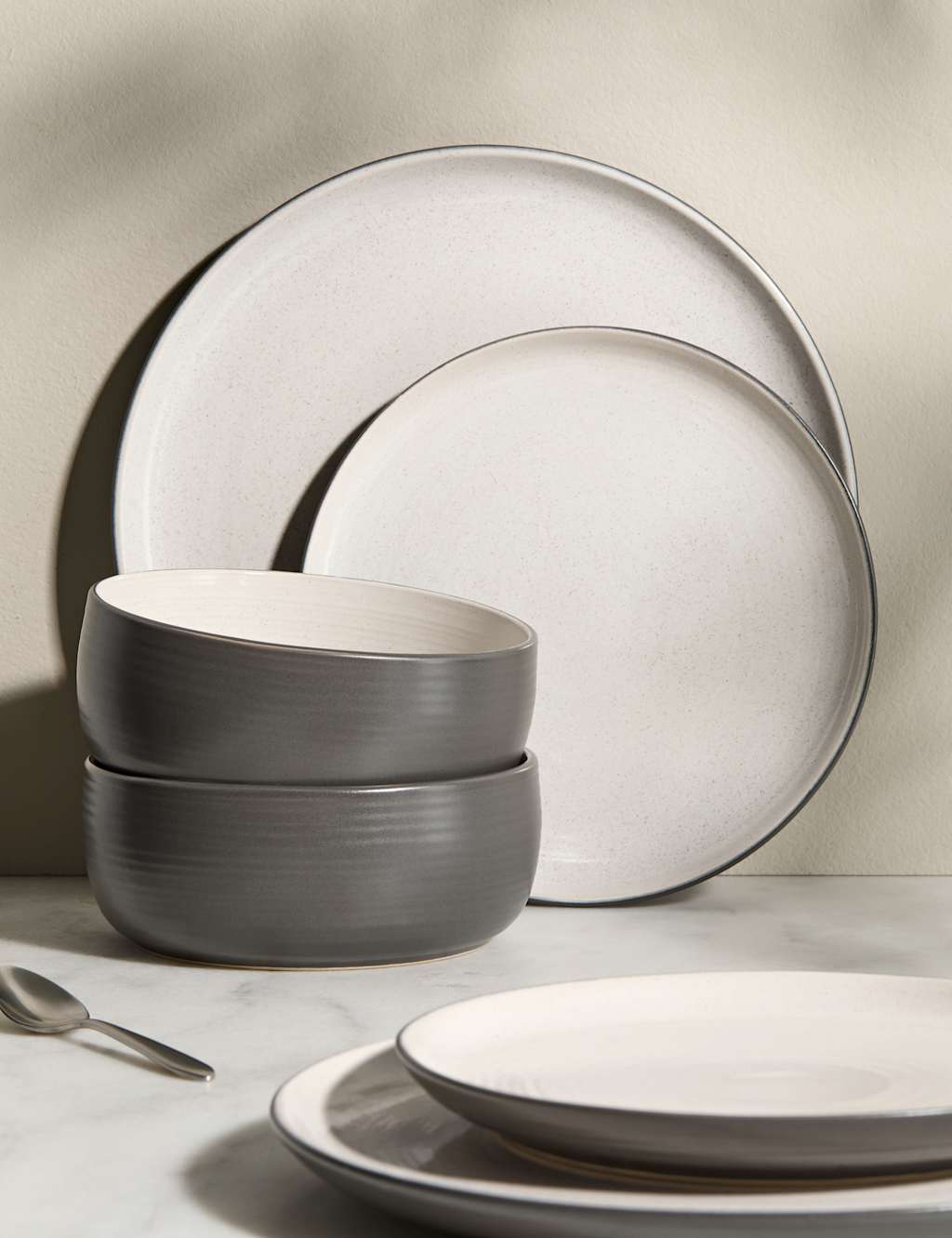 M&S Collection 12 Piece Michigan Dinner Set - Grey, Orange,Green,Grey