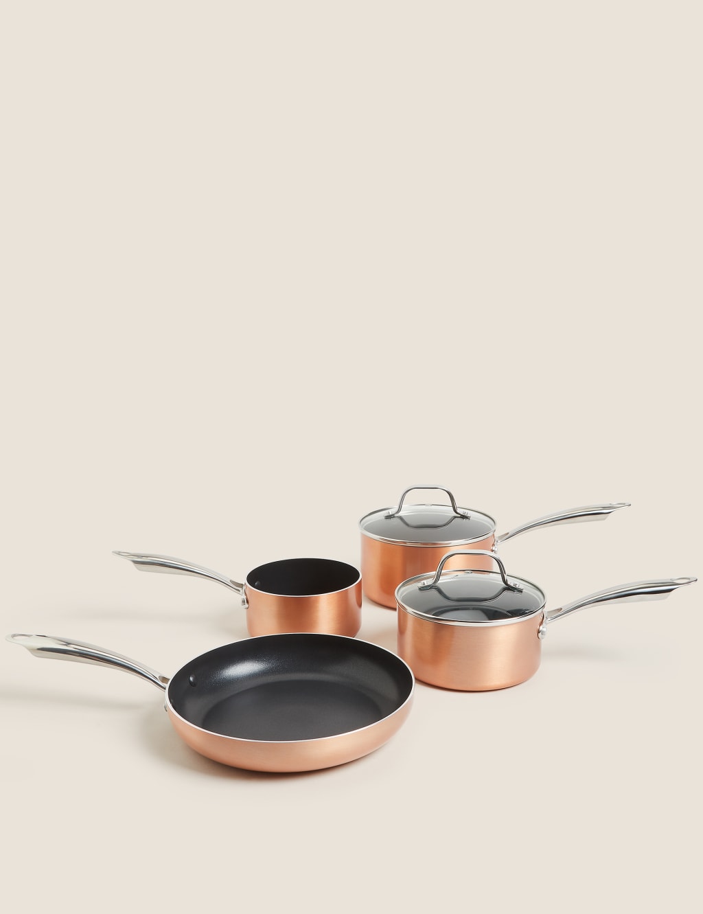 M&S 4 Piece Copper Aluminium Non-Stick Pan Set Copper