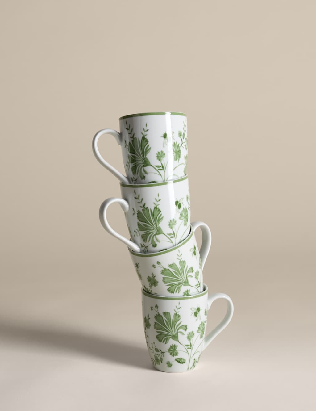 M&S Set of 4 Floral Bee Mugs Sage