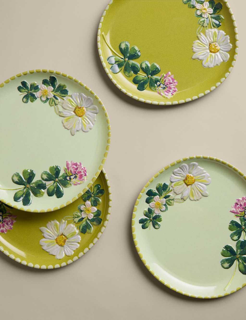 M&S Set of 4 Floral Picnic Side Plates - Green Mix