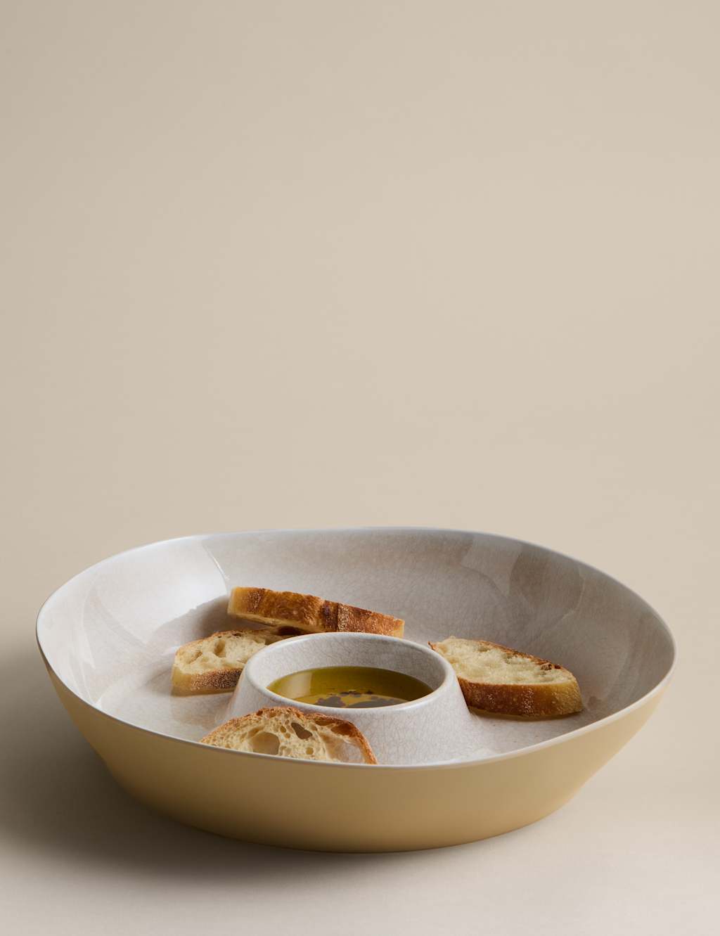 M&S Reactive Glaze Picnic Chip & Dip Bowl - Natural