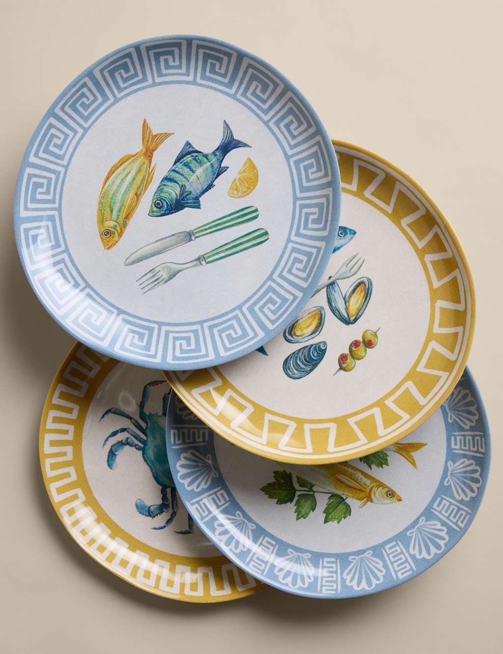 M&S Set of 4 Coastal Icon Picnic Side Plates - Multi