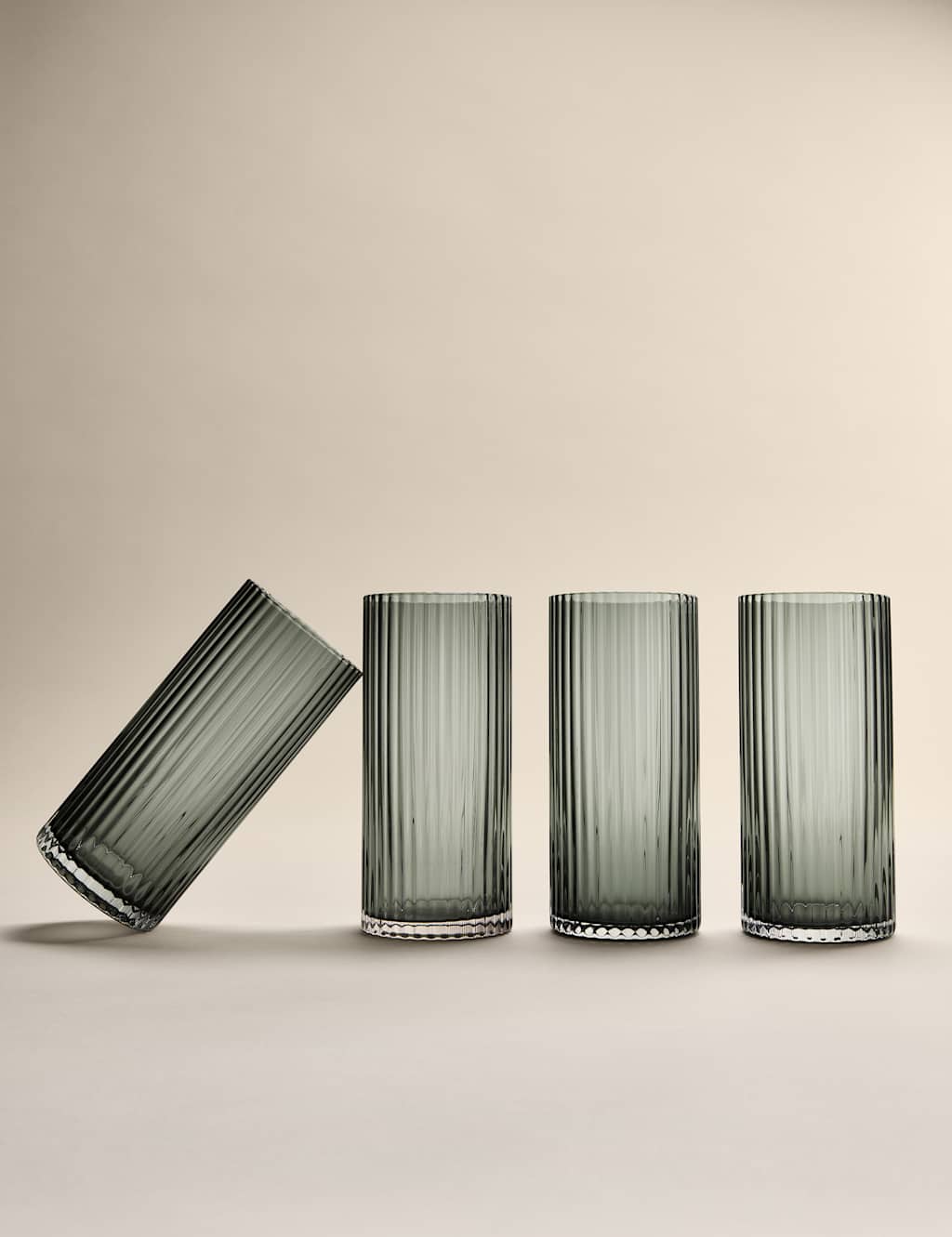 M&S Set of 4 Celine Ribbed Hi Ball Glasses Dark Grey